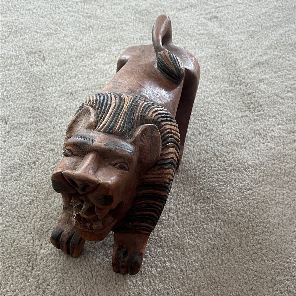 Handcrafted vintage Wooden Lion Sculpture